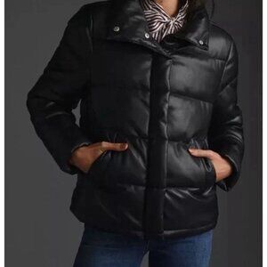 7 for All Mankind Faux Leather Puffer Black Jacket Size M 69754